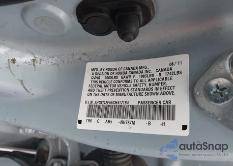 2012 Honda Civic Lx from USA, damaged, VIN 2HGFB2F55CH517184